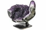Wide Amethyst Geode Section With Metal Stand - Uruguay #121862-1